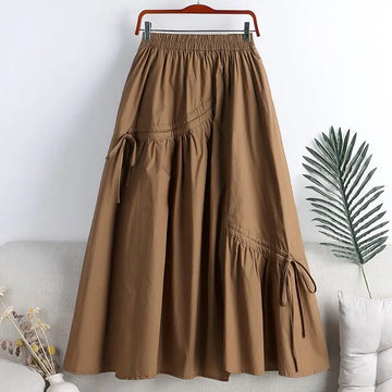 High Waist Midi A-Line Skirt Slimming Asymmetrical Tie Design Spring 2025 Women's Faion f-length Skirts