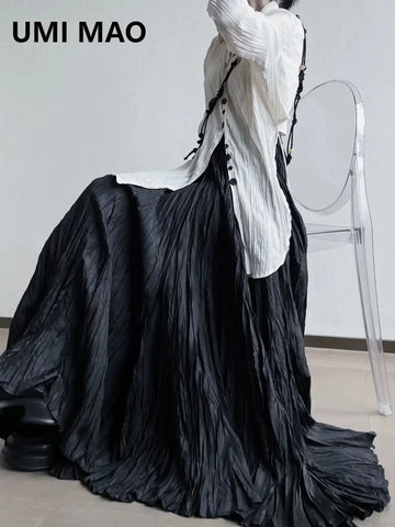 UMI MAO Dark Extra Large Fold Irregular Skirts Femme 2024 Spring Summer Crowd Design Sense Large Swing Skirt For Women Y2K
