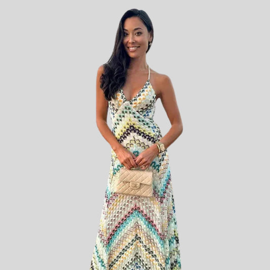Crochet Knit Striped Maxi Dress