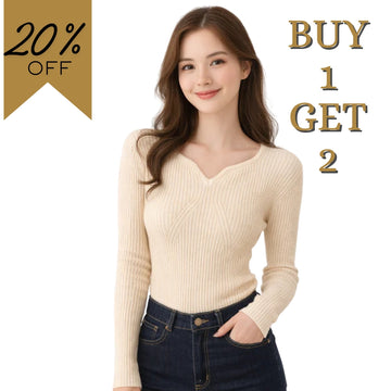 Winter Soft Ribbed Knit V-Neck Sweater