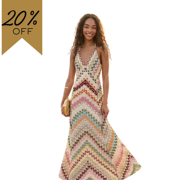 Crochet Knit Striped Maxi Dress