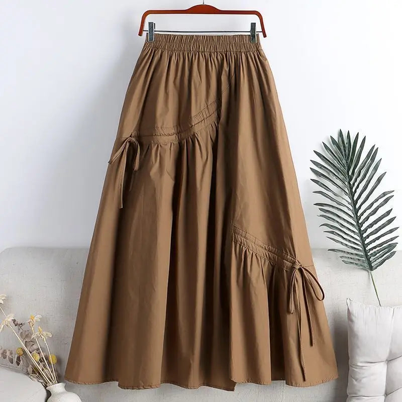 High Waist Midi A-Line Skirt Slimming Asymmetrical Tie Design Spring 2025 Women's Faion f-length Skirts